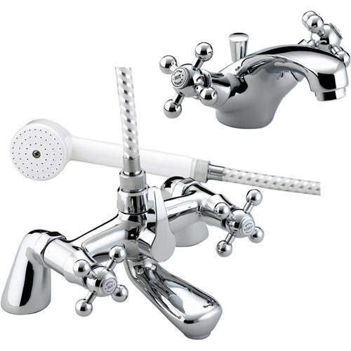 Bristan Regency Pair Of Basin & Bath Shower Mixer Tap Pack (Chrome).
