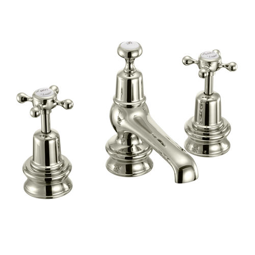 Burlington Claremont 3 Hole Basin Tap With Pop Up Waste (Nickel & White).