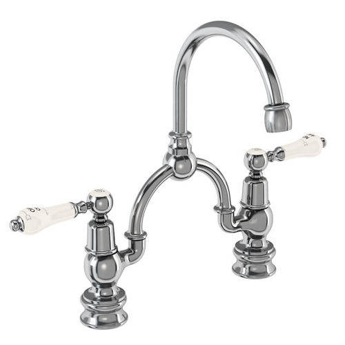 Burlington Kensington 2 Hole Arch Basin Mixer Tap (Chrome & Medici, 230mm).