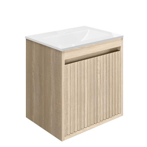 Crosswater Flute Wall Unit With White Glass Basin (475mm, Navarra Oak, 0TH).