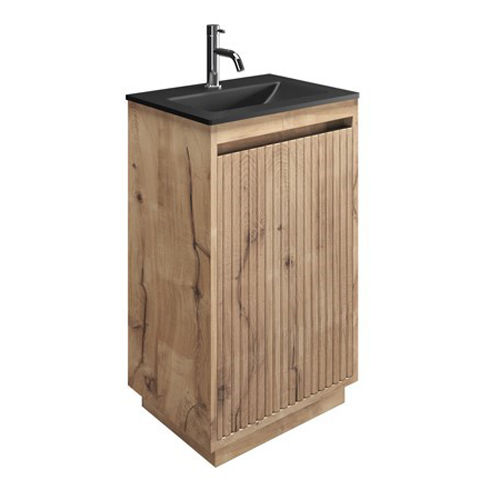 Crosswater Flute Vanity Unit With Black Glass Basin (475mm, Windsor Oak, 1TH)