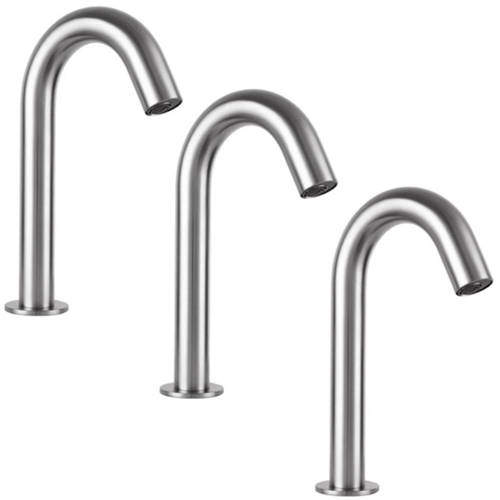 JTP Sensor 3 x Deck Mounted Sensor Basin Tap (S Steel, Mains/Battery).