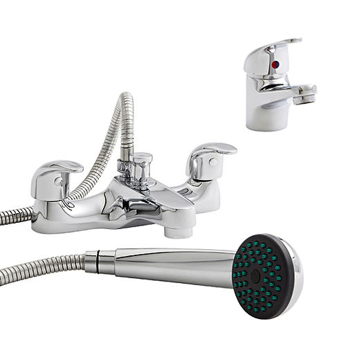 Kartell Koral Basin & Bath Shower Mixer Tap Pack With Kit (Chrome).
