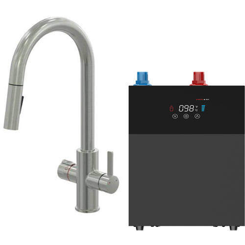 Kedl Reach Digital 4 In 1 Boiling Water Kitchen Tap (Brushed Nickel, 4.0L).