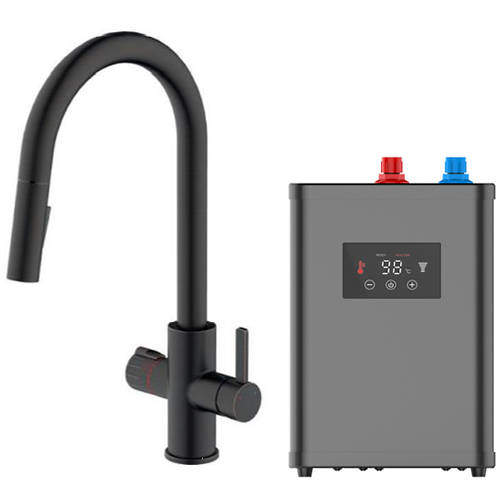 Kedl Reach Digital 4 In 1 Boiling Water Kitchen Tap (Matt Black, 2.4L).