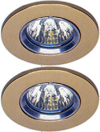 Lights 2 x Mains 240V gold halogen downlighter with lamp.