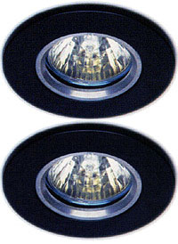 Lights 2 x Mains 240V black halogen downlighter with lamp.