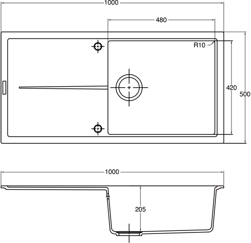 Technical image of 1810 Kitchen Sink & Tap Pack, 1.0 Bowl (1000x500, Champagne).