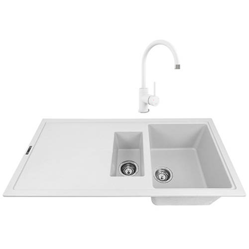 Larger image of 1810 Kitchen Sink & Tap Pack, 1.5 Bowl (1000x500, Polar White).