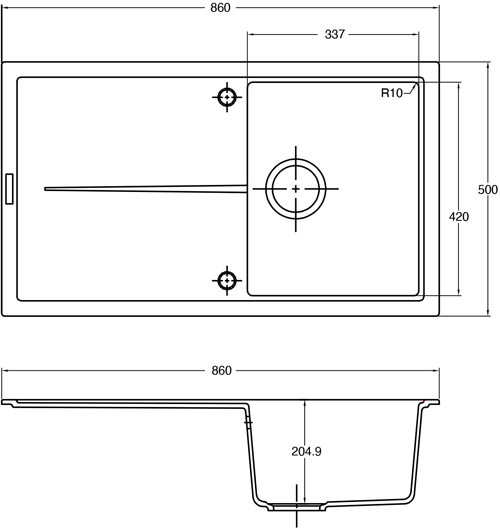 Technical image of 1810 Kitchen Sink & Tap Pack, 1.0 Bowl (860x500, Metallic Black).