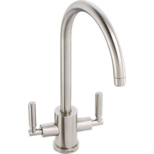 Larger image of Abode Atlas Twin Lever Kitchen Tap With Swivel Spout (Brushed Nickel).