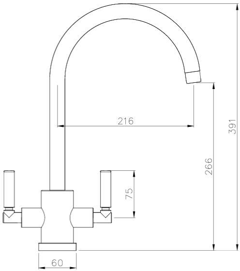 Technical image of Abode Atlas Twin Lever Kitchen Tap With Swivel Spout (Brushed Nickel).