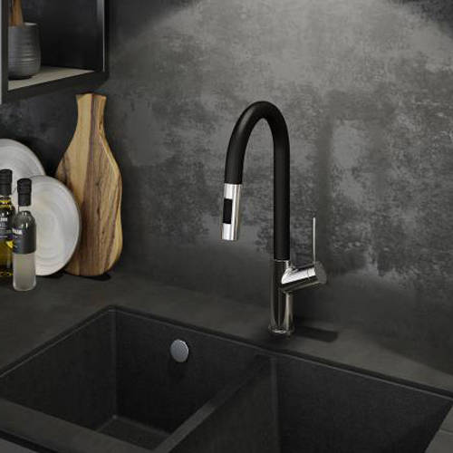 Example image of Abode Virtue Nero Pull Out Kitchen Tap (Chrome & Black).