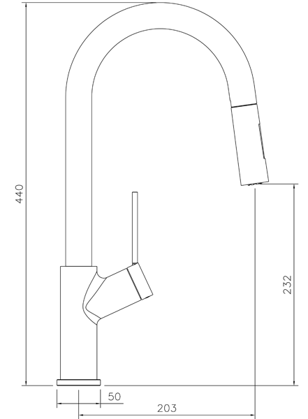 Technical image of Abode Virtue Nero Pull Out Kitchen Tap (Chrome & Black).