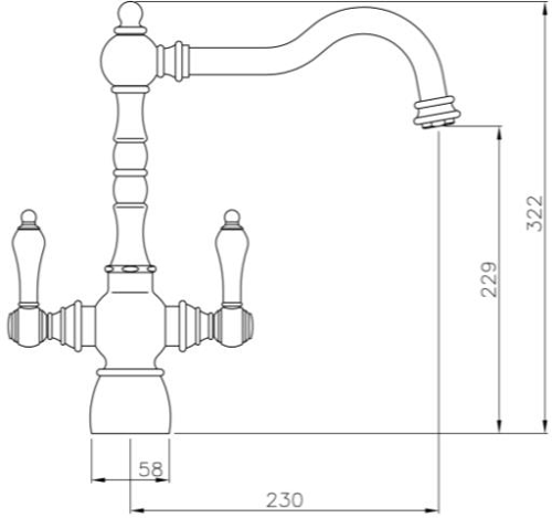 Technical image of Abode Bayenne Monobloc Kitchen Tap (Century Copper).