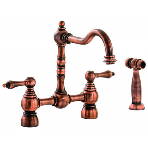 Larger image of Abode Bayenne Bridge Kitchen Tap With Handspray (Century Copper).