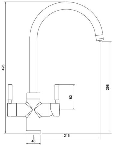 Technical image of Abode Pronteau 4 In 1 Boiling Water Filtered Kitchen Tap (Brushed Nickel).