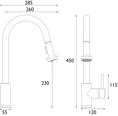 Technical image of Bristan Kitchen Apricot Mixer Kitchen Tap With Pull Out Spray (Chrome).