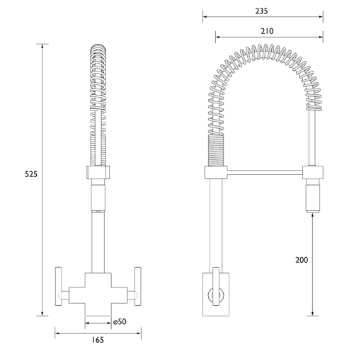 Technical image of Bristan Kitchen Artisan Mixer Kitchen Tap With Pull Out Spray (Chrome).