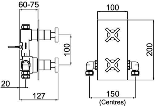 Technical image of Bristan Casino Thermostatic Dual Control Shower Valve (Chrome).
