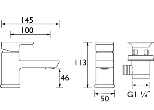 Technical image of Bristan Cobalt Mono Basin & Bath Filler Tap Pack (Chrome).