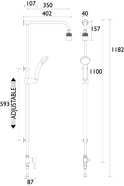 Technical image of Bristan Commercial DocM Rigid Riser Kit With Shrouded Pipe (Chrome).
