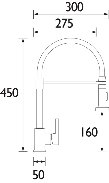 Technical image of Bristan Kitchen Liquorice Pro Kitchen Tap With Pull Down Spray (Chrome).