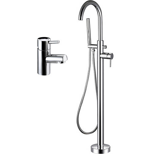 Larger image of Bristan Prism Basin & Floor Standing Bath Shower Mixer Tap Pack (Chrome).