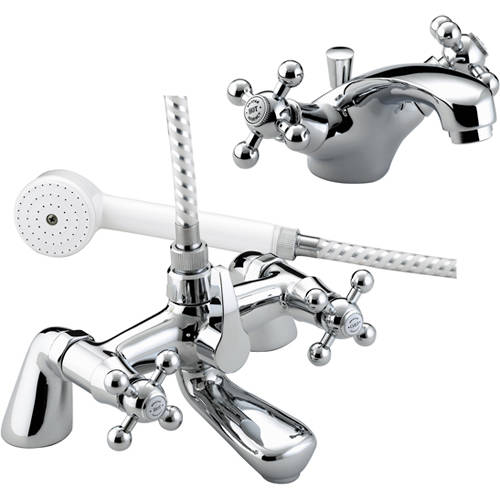 Larger image of Bristan Regency Pair Of Basin & Bath Shower Mixer Tap Pack (Chrome).