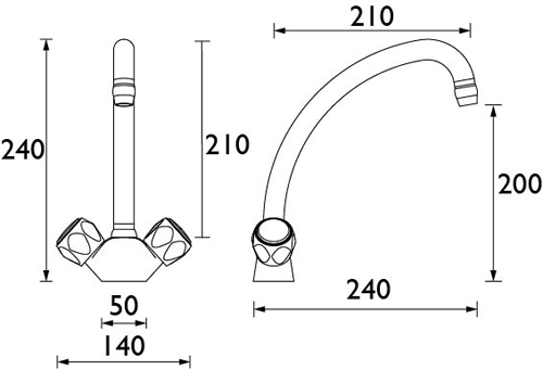 Technical image of Bristan Kitchen Club Budget Sink Mixer Kitchen Tap (White).