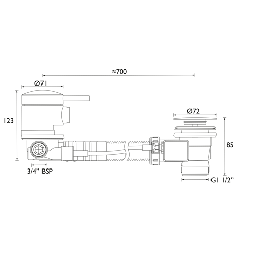 Technical image of Bristan Accessories Bath Filler With Pop Up Waste & Overflow (Chrome).