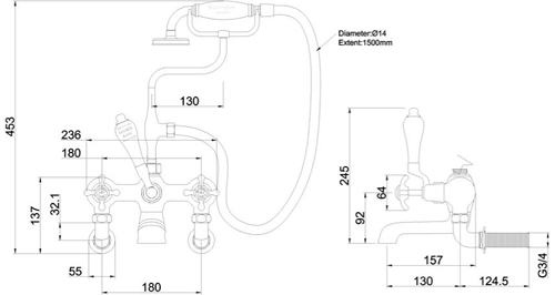 Technical image of Burlington Anglesey Wall Mounted BSM Tap With Kit (Chrome & White).