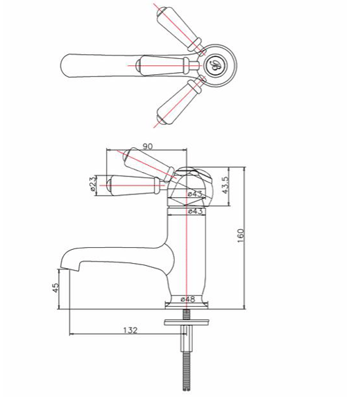 Technical image of Burlington Chelsea Straight Basin Mixer Tap (Chrome & Medici).
