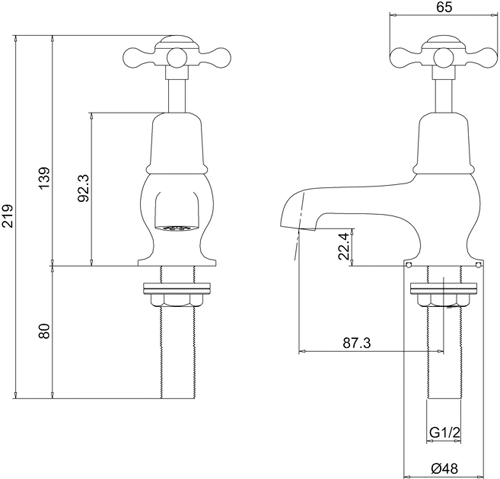 Technical image of Burlington Claremont Basin Taps 3" (Nickel & White).