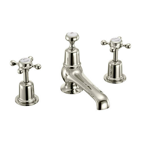 Larger image of Burlington Claremont 3 Hole Basin Tap With Pop Up Waste (Nickel & White).