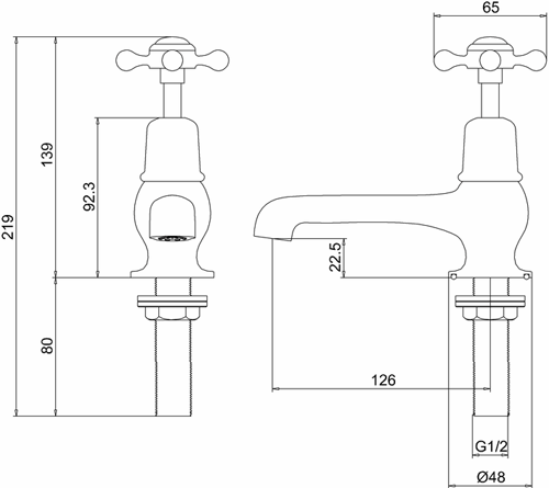 Technical image of Burlington Claremont Basin Taps 5" (Nickel & White).