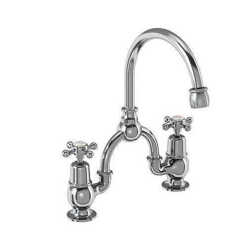 Larger image of Burlington Claremont 2 Hole Arch Basin Mixer Tap (Chrome & Medici, 200mm).