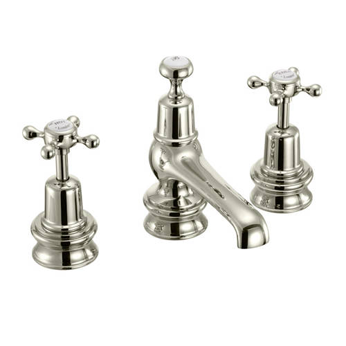 Larger image of Burlington Claremont 3 Hole Basin Tap With Pop Up Waste (Nickel & White).