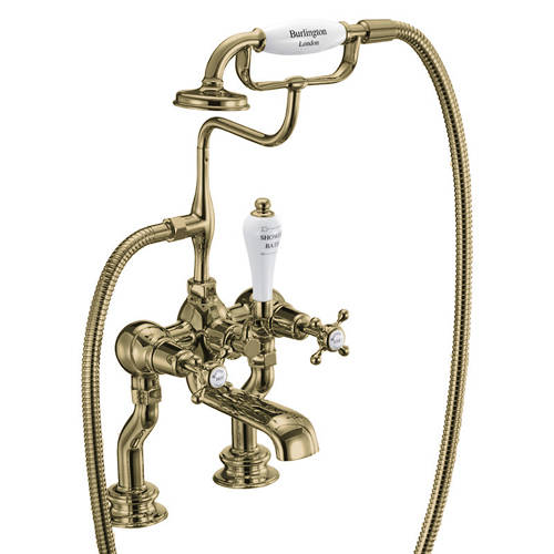 Larger image of Burlington Claremont Bath Shower Mixer Tap With Kit (Gold & White).