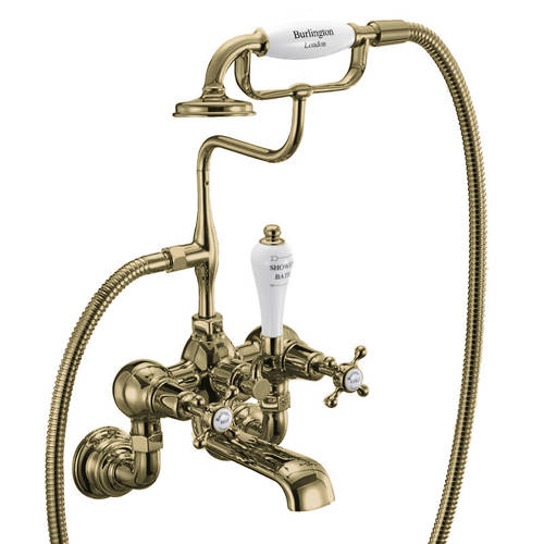 Larger image of Burlington Claremont Wall Mounted BSM Tap With Kit (Gold & White).