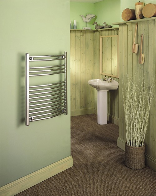 Example image of HeatLine Chrome Curved Multi-Rail Towel Radiator.  600x1500mm.  2044 BTU.