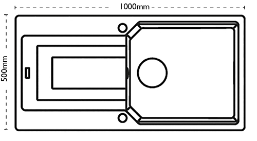 Technical image of Carron Phoenix Aruba Single Bowl Granite Sink 1000x500mm (Polar White).