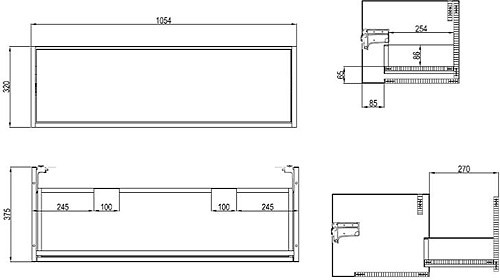 Technical image of Crosswater Arena Vanity Unit With Ceramic Basin (1000mm, Grey Matt, LH).