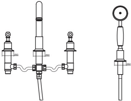 Technical image of Crosswater Belgravia 4 Hole Bath Shower Mixer Tap (Lever, Chrome).