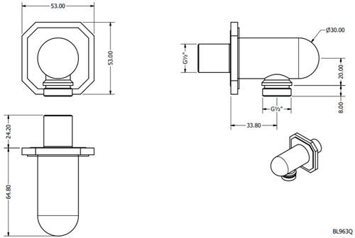 Technical image of Crosswater Belgravia Shower Wall Outlet (Nickel).