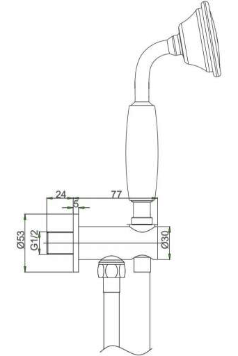 Technical image of Crosswater Belgravia Shower Handset, Wall Outlet & Hose (Unlac Brass).