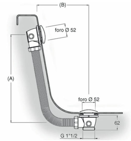 Technical image of Crosswater MPRO Bath Click Clack Waste (Unlacquered Brass).