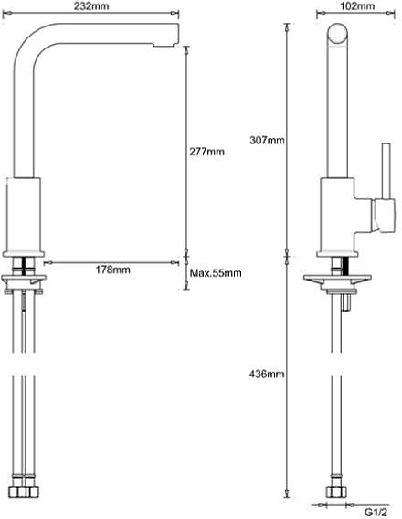 Technical image of Crosswater Kitchen Taps Design Side Lever Kitchen Tap (Chrome).