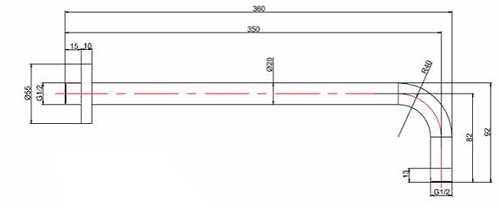 Technical image of Crosswater MPRO Wall Mounted Shower Arm (Unlacquered Brass).