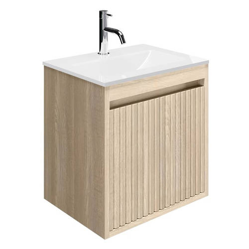 Larger image of Crosswater Flute Wall Unit With White Glass Basin (475mm, Navarra Oak, 1TH).